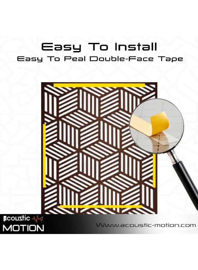 أكويستك موشان لوحات جدارية خشبية من خشب MDF من ACOUSTIC MOTION®، بتصميم ISOHEX مع شريط لاصق مزدوج الوجه، لون بني عصري، مناسبة للمنزل، غرفة المعيشة، غرفة النوم، المكتب والفندق، 25×50×0.5 سم، طقم من 4 قطع - Image 4